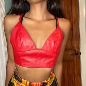 Red Faux Leather Bralette